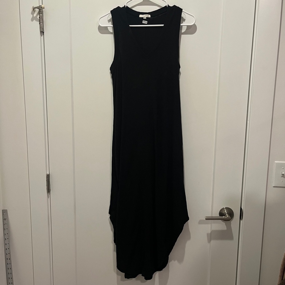 Z Supply Womens XS Black V-Neck Sleeveless Handkerchief Hem Maxi Dress Slub Knit